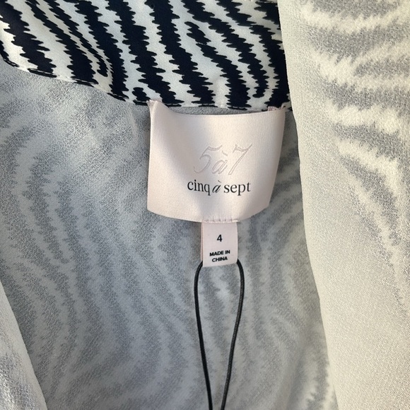 NWT Cinq A Sept Ruffled 100% Silk Midi Dress Sz 4 New Black White Asymmetric Hem - Picture 6 of 13